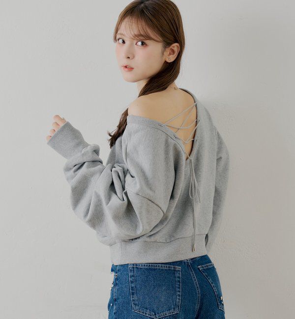  「【SALON by Chico/一部店舗限定】バックレースアップクルースウェット」|Tシャツ・カットソー|グレー