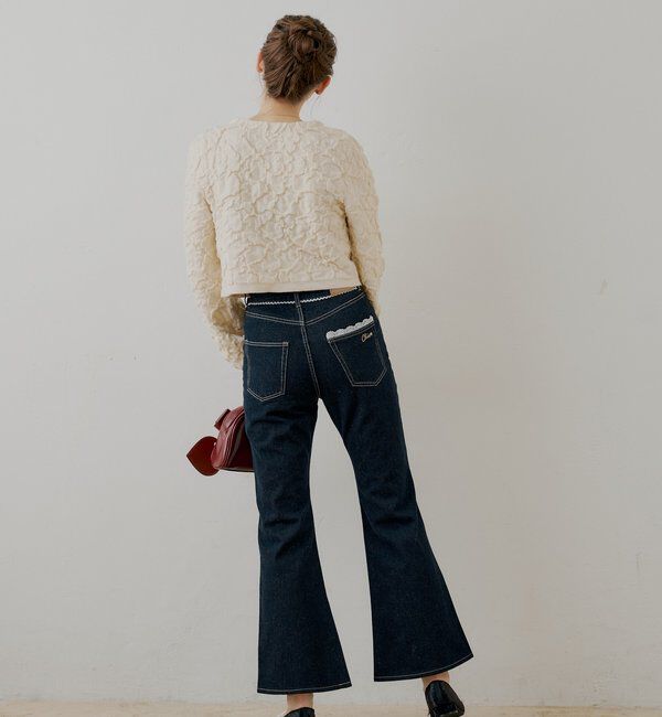  「【新色追加】レースデザインフレアデニム」|デニム|