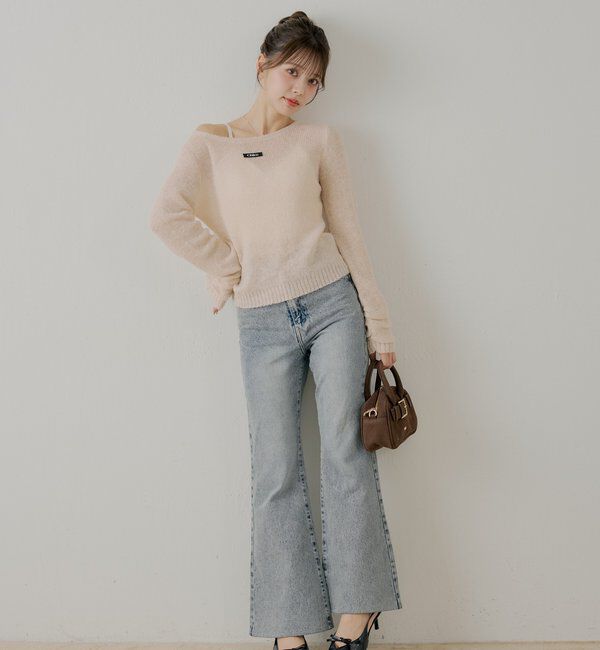  「【新色追加】レースデザインフレアデニム」|デニム|