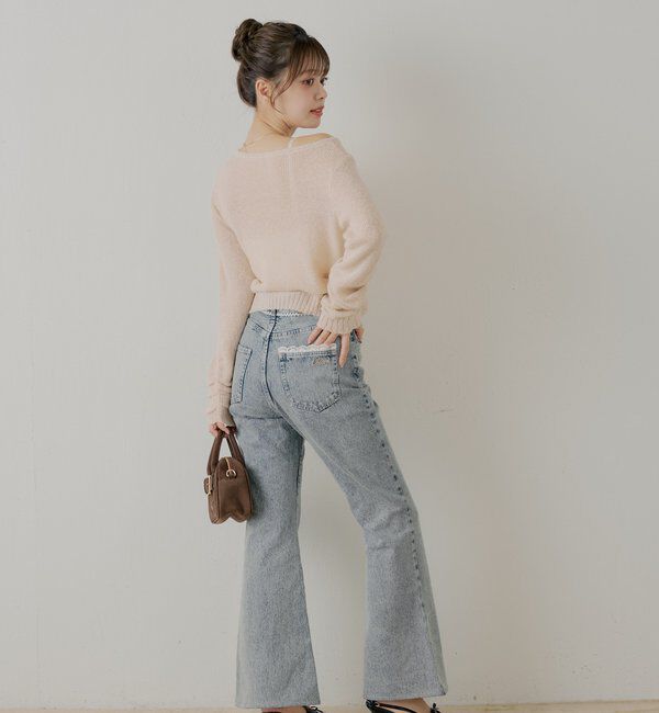  「【新色追加】レースデザインフレアデニム」|デニム|