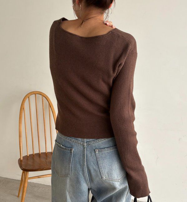  「【新色/ライトベージュ・グレー】クロスVネックニット」|ニット・セーター|