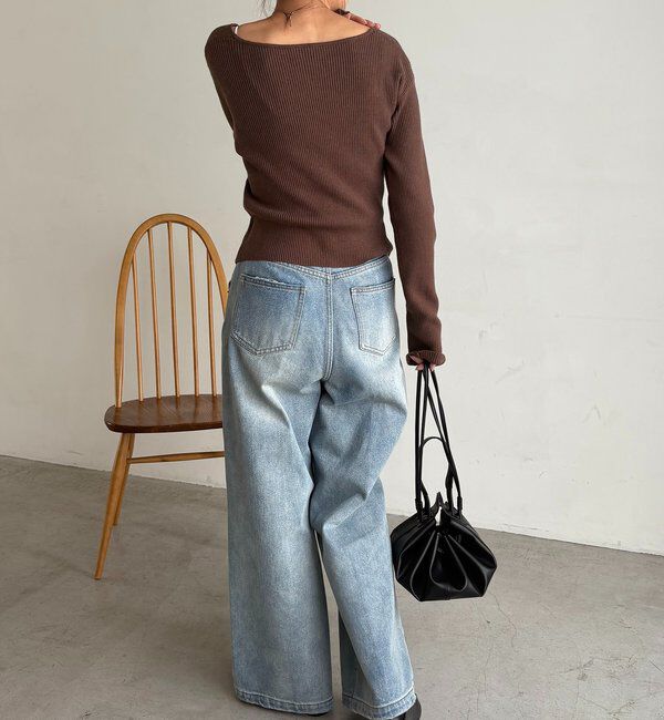  「【新色/ライトベージュ・グレー】クロスVネックニット」|ニット・セーター|