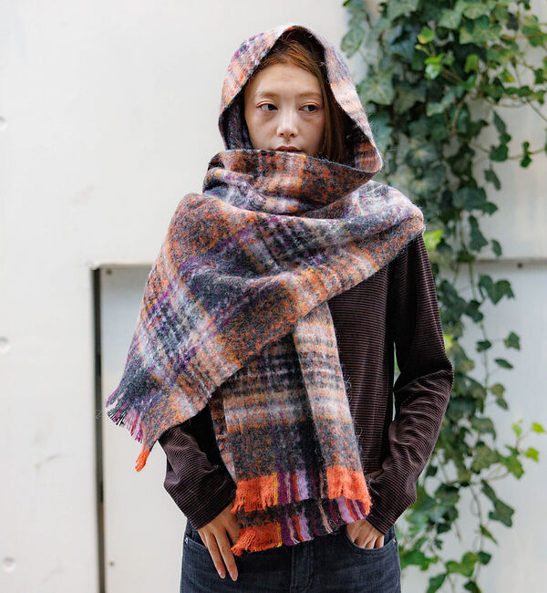 Rouge vif「【Pierre Quioc / ピエールキオック】モヘア混チェックストール /」|マフラー|