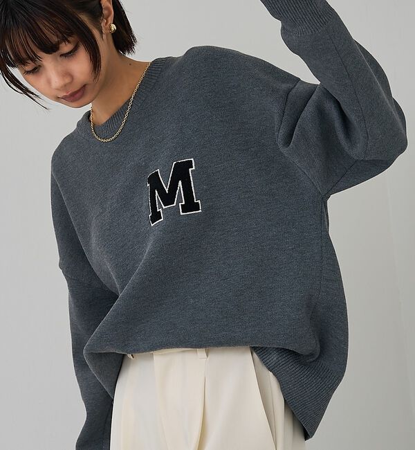 abahouse mavie「スウェットライク刺繍ニット」|ニット・セーター|グレー
