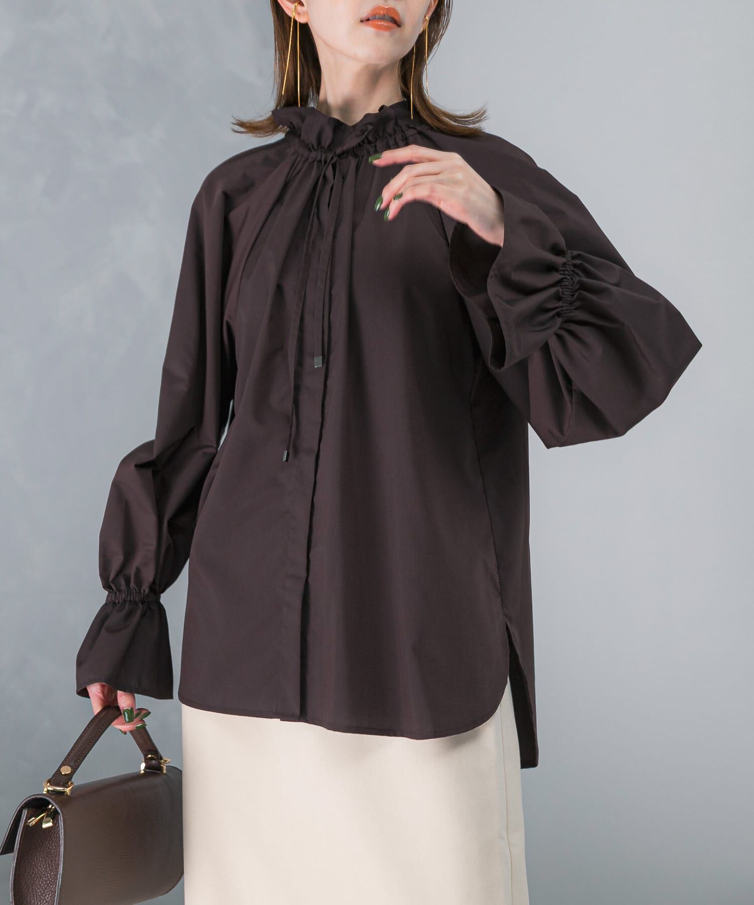 URBAN RESEARCH ROSSO「フリルカラーブラウス」|シャツ・ブラウス|ダークブラウン