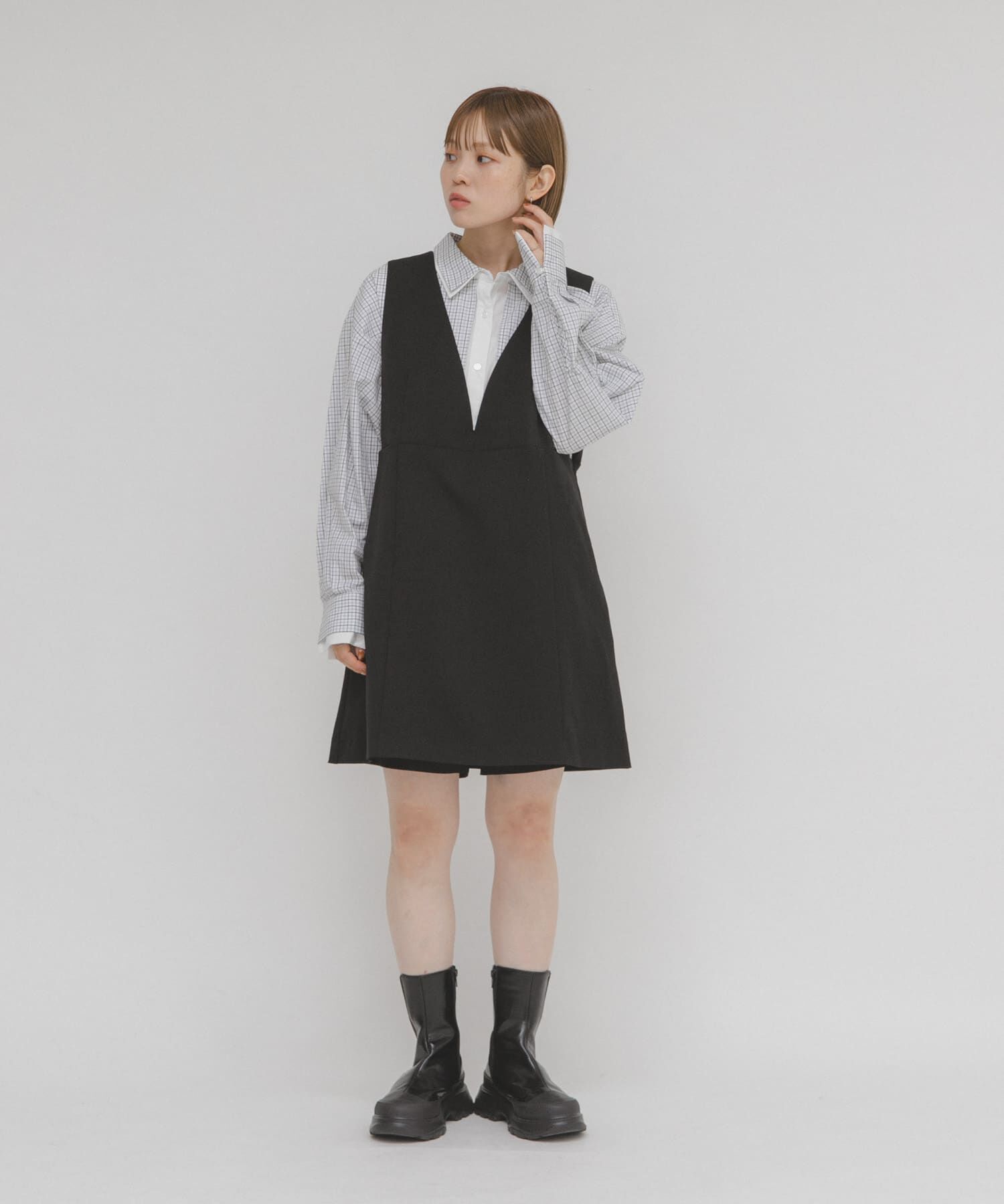  「Aラインミニジャンパースカート」|ワンピース|