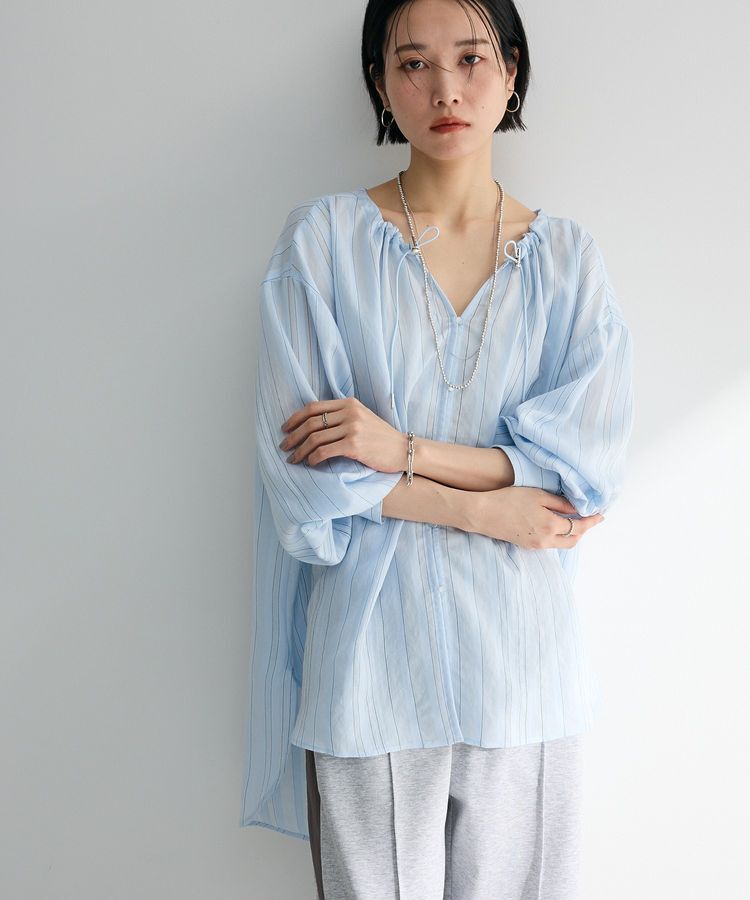 Green Parks「ドロストネックシアーストライプチュニック」|シャツ・ブラウス|