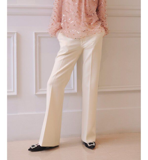 LOULOU WILLOUGHBY「【LOULOU WILLOUGHBY】ダブルクロスストレッチパンツ」|チノ|アイボリー