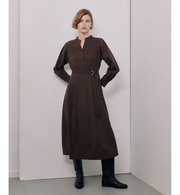 allureville「スタンドカラータックワンピース」|ワンピース|ブラウン