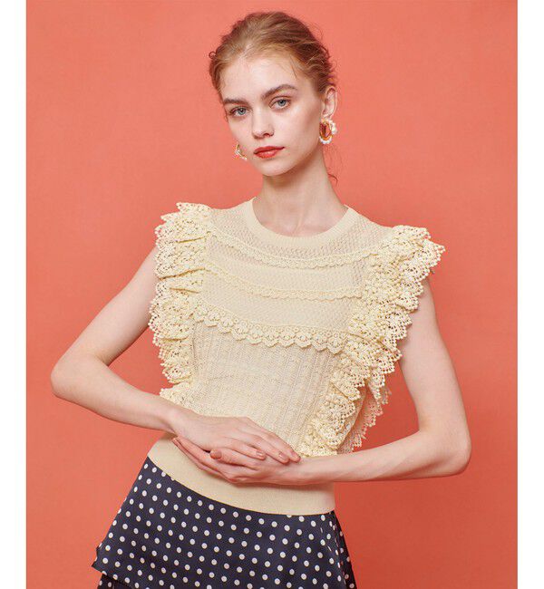 LOULOU WILLOUGHBY「【LOULOU WILLOUGHBY】レースフリルニットプルオーバー」|ニット・セーター|