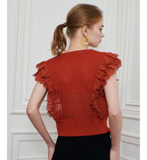 LOULOU WILLOUGHBY「【LOULOU WILLOUGHBY】レースフリルニットプルオーバー」|ニット・セーター|