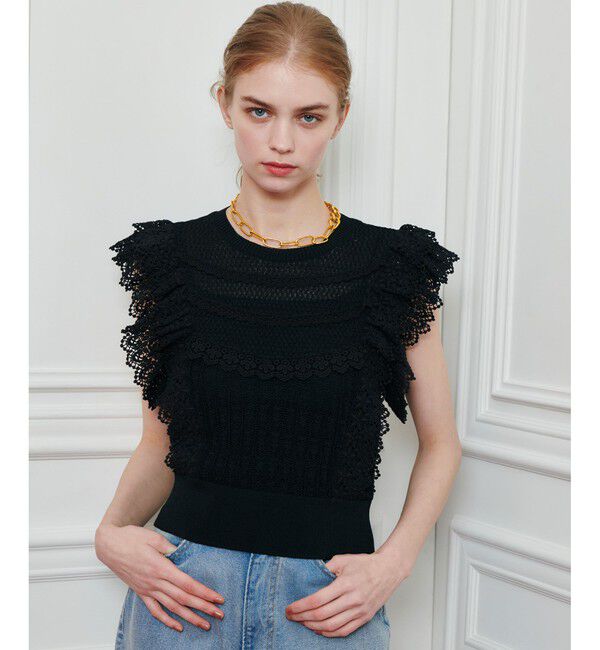LOULOU WILLOUGHBY「【LOULOU WILLOUGHBY】レースフリルニットプルオーバー」|ニット・セーター|