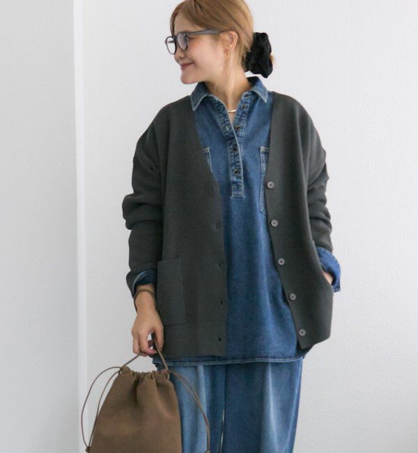  「【WEB限定/Du noir】スポンディッシュBIGVネックカーディガン」|カーディガン|グレー