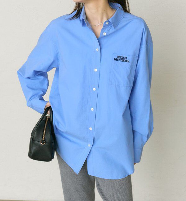  「コットンリヨセルロゴ刺繍シャツ」|シャツ・ブラウス|ブルー