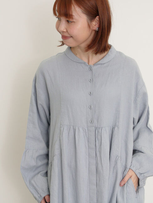 Samansa Mos2「【Cross&times;Linen】ショールカラーワンピース ≪S/Mサイズ≫」|ワンピース|サックスブルー