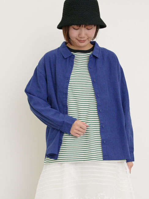 Samansa Mos2「リネンMIXレギュラーカラーシャツ」|シャツ・ブラウス|ブルー