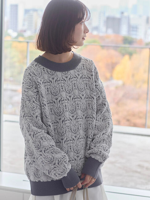 Samansa Mos2 blue「ジャカードモールニットプルオーバー」|ニット・セーター|グレー
