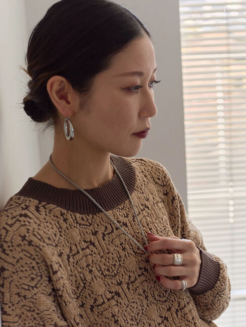 Samansa Mos2 blue「ジャカードモールニットプルオーバー」|ニット・セーター|