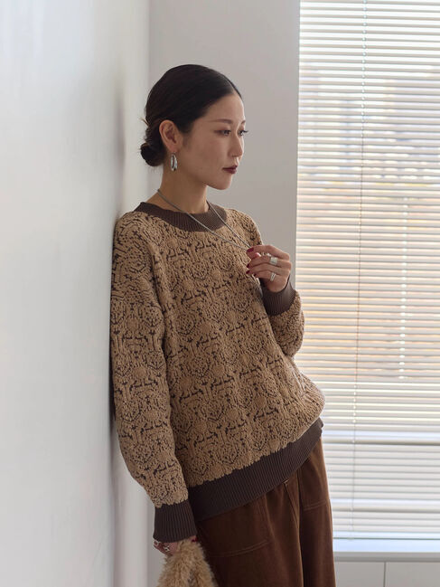 Samansa Mos2 blue「ジャカードモールニットプルオーバー」|ニット・セーター|