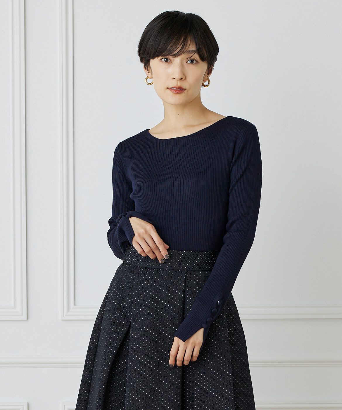 INED「《大きいサイズ》ウールリブセーター」|ニット・セーター|ダークネイビ 8