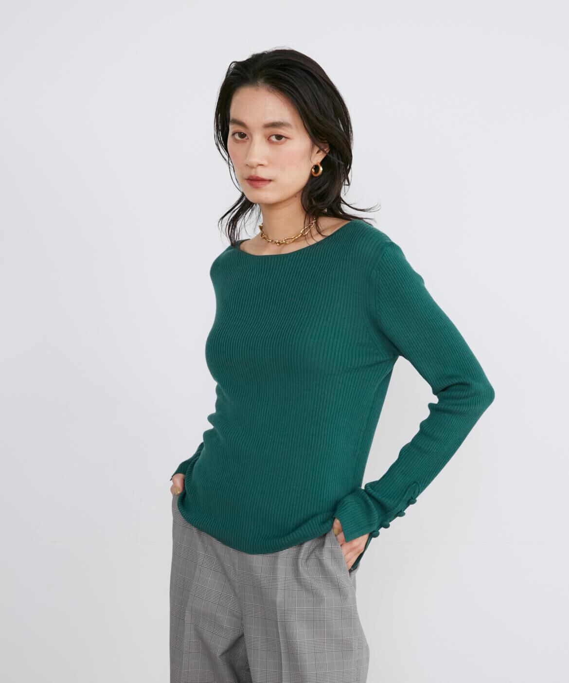 INED「《大きいサイズ》ウールリブセーター」|ニット・セーター|