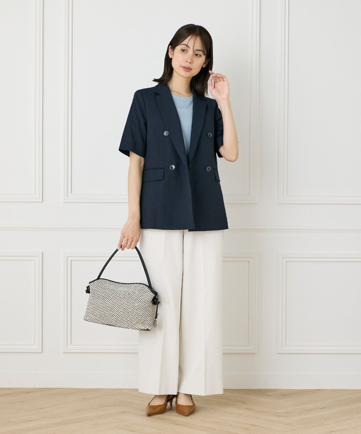 INED「綿麻ハーフスリーブジャケット」|テーラードジャケット|