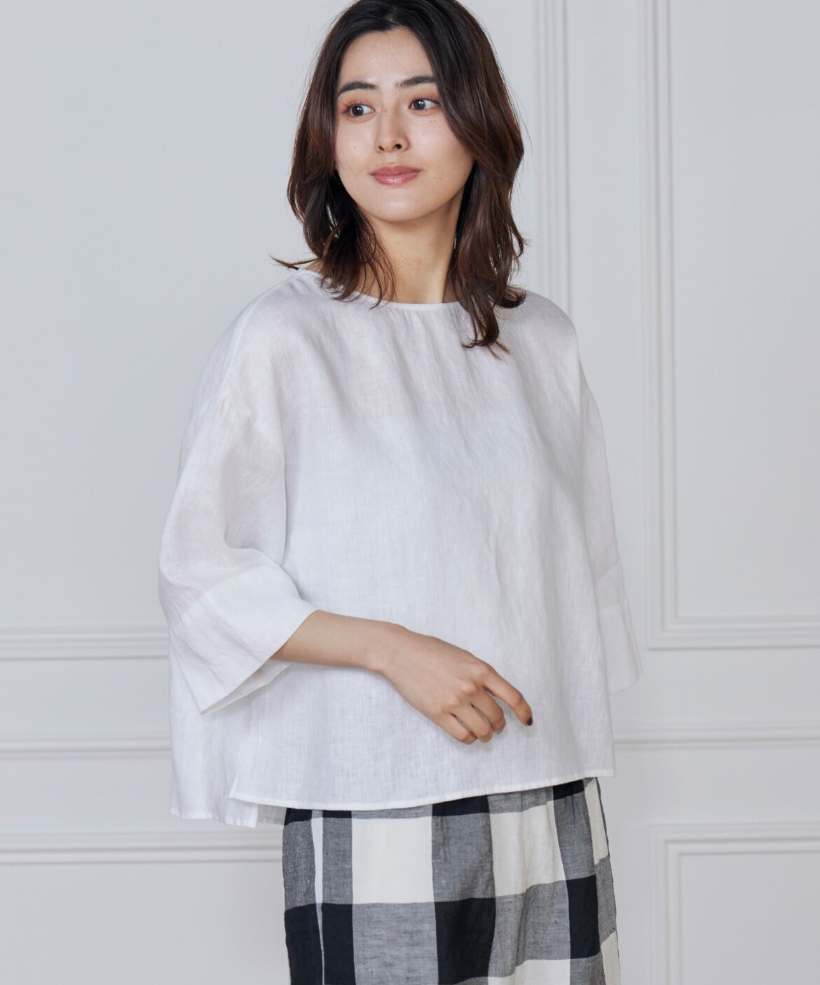 7-IDconcept.「リネンワイドシルエットブラウス」|シャツ・ブラウス|ホワイト