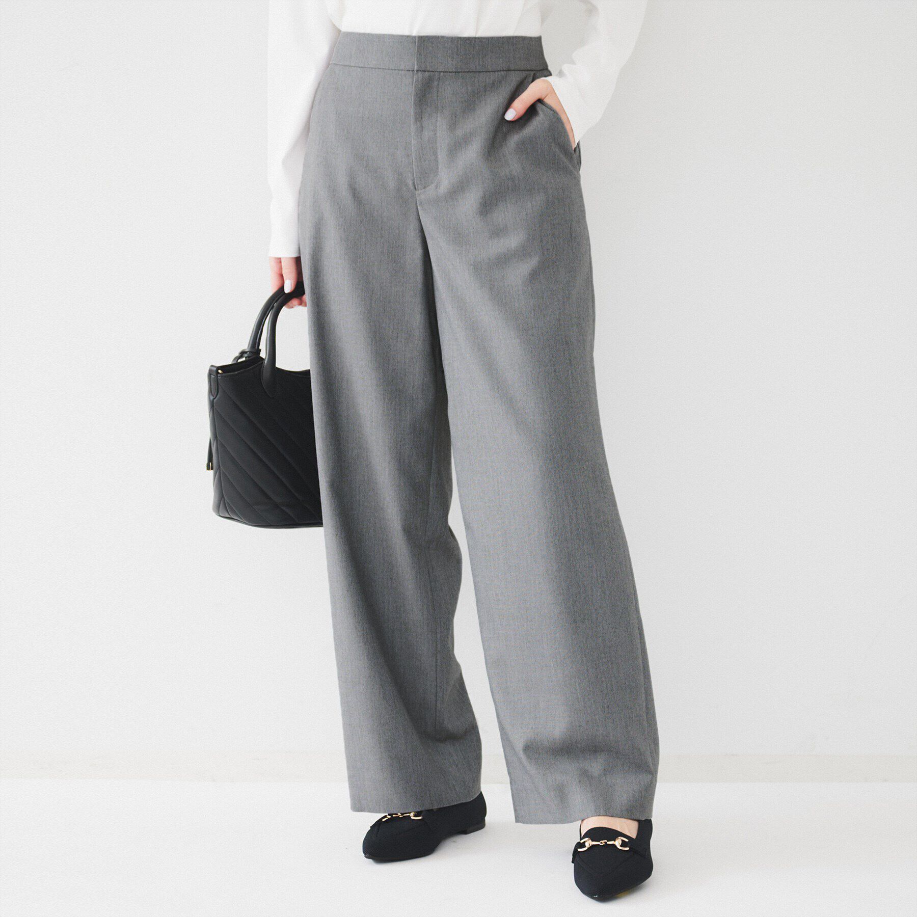 UNTITLED「【後ろウエストゴム/洗える】梳毛調ソフトワイドパンツ」|その他|