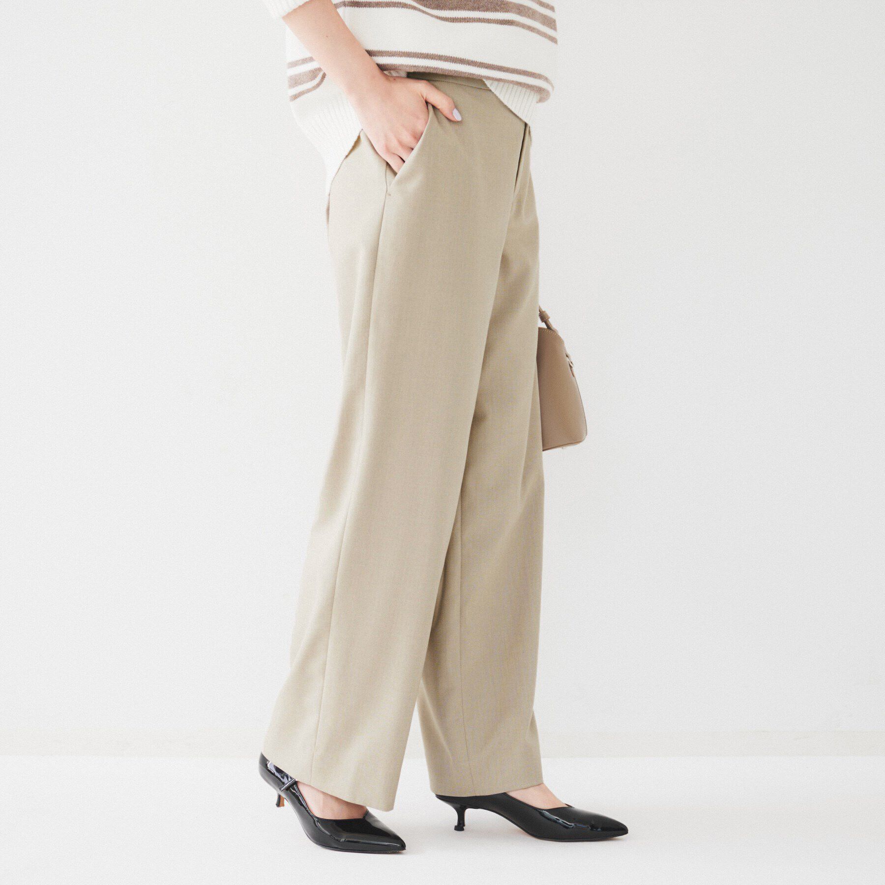 UNTITLED「【後ろウエストゴム/洗える】梳毛調ソフトワイドパンツ」|その他|