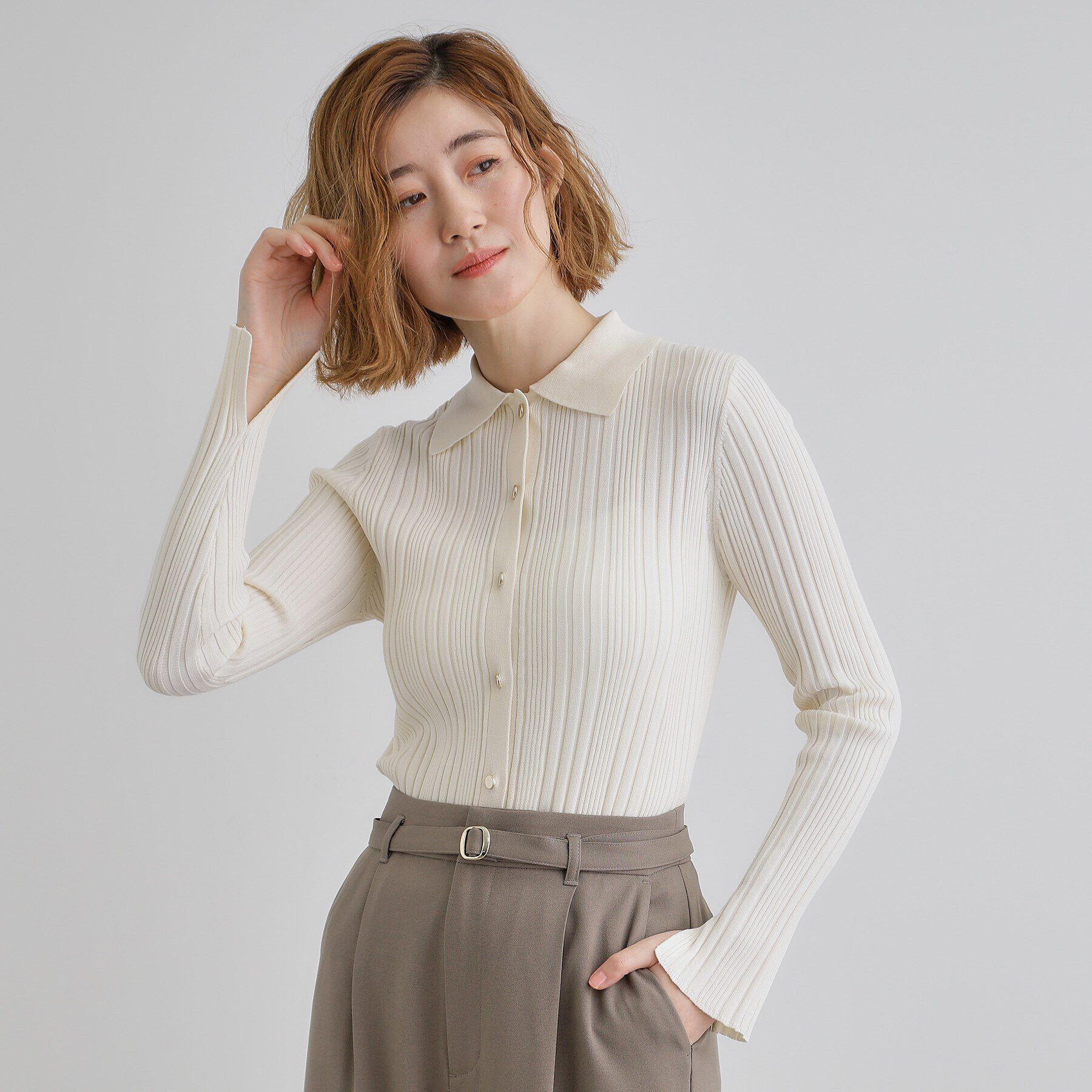 grove「ワイドリブポロニット」|ニット・セーター|