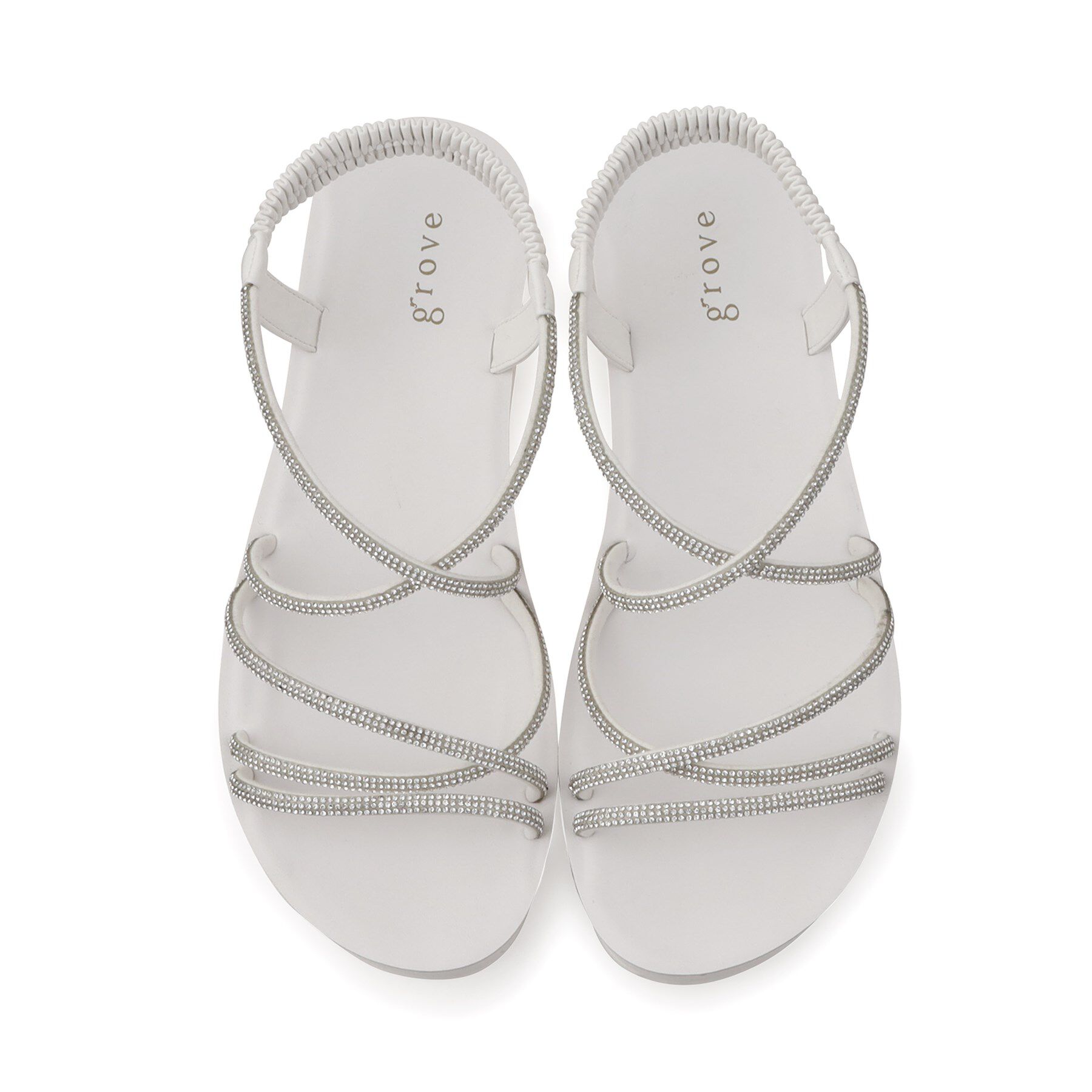 grove「【新色追加・人間工学】ワンタッチラインストーンストラップ厚底サンダル」|サンダル|