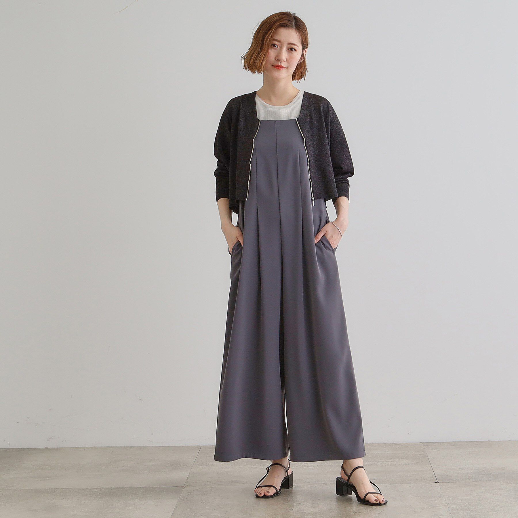 grove「【洗える】シアーニットジップカーディガン」|カーディガン|