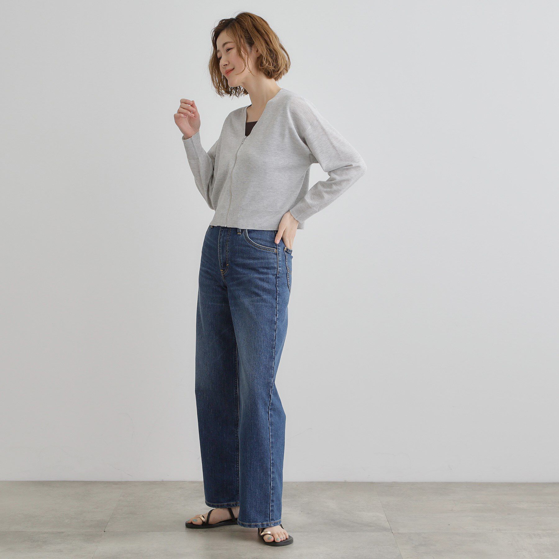 grove「【洗える】シアーニットジップカーディガン」|カーディガン|