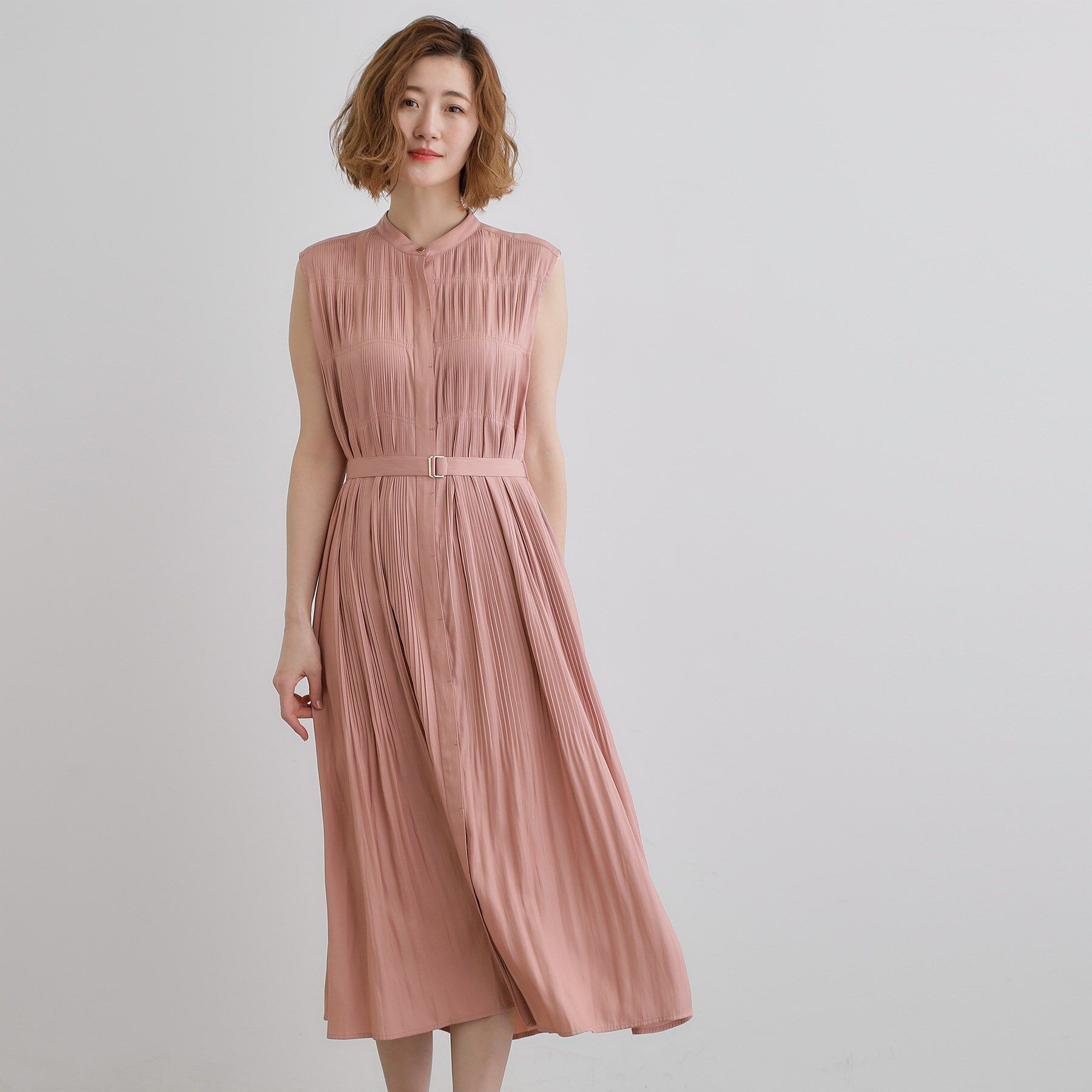 grove「贅沢プリーツが華やかなシャンブレープリーツワンピース」|ワンピース|ピンク(071)