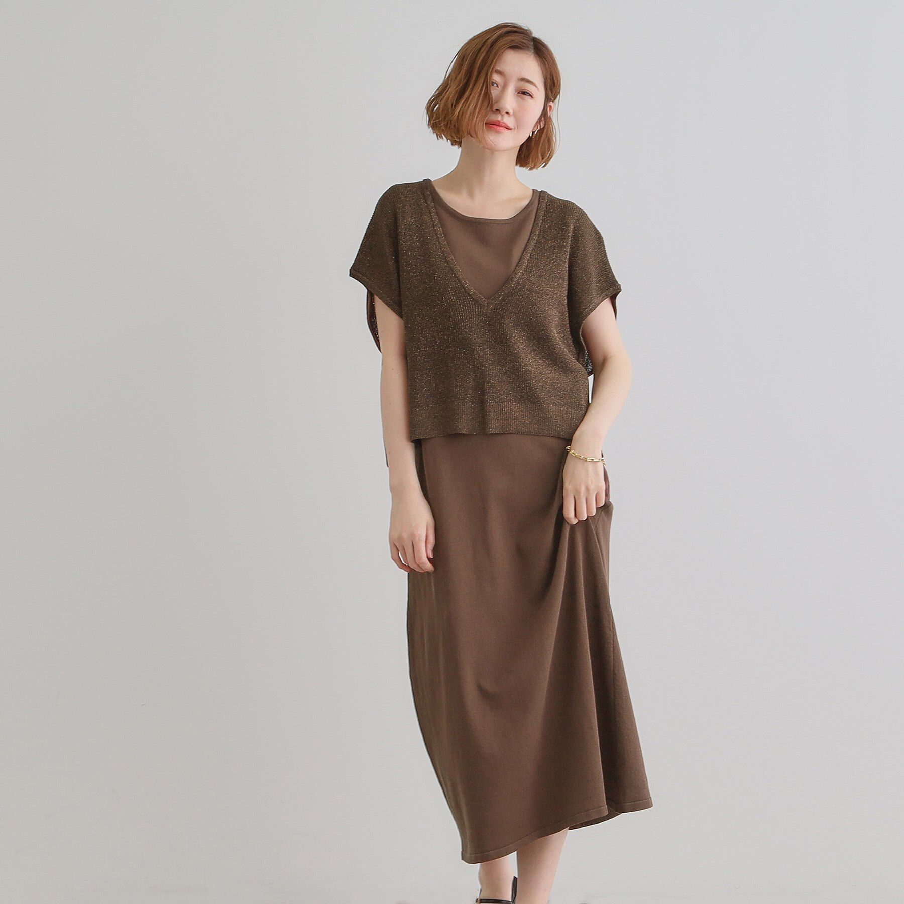 grove「ラメベスト&times;ニットワンピースSET」|ワンピース|