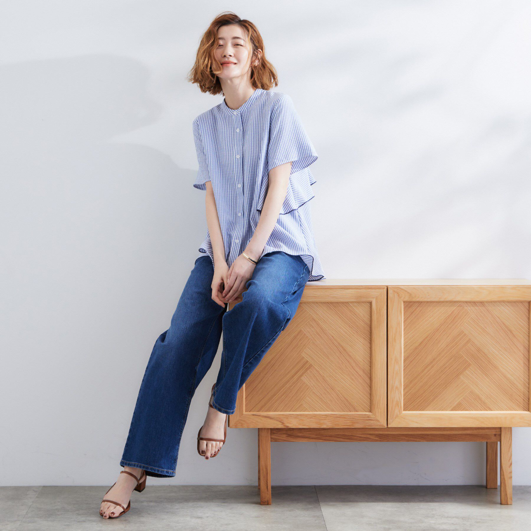 grove「【360&deg;抜かりない】ストライプアソートバックフレアブラウス」|シャツ・ブラウス|