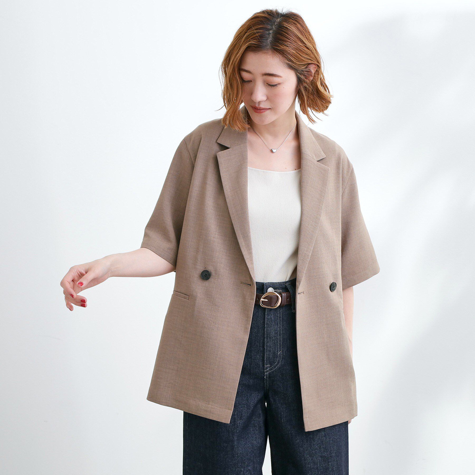 grove「軽やかに羽織れて、きちんと見え ハーフスリーブテーラードジャケット」|テーラードジャケット|ベージュ(052)