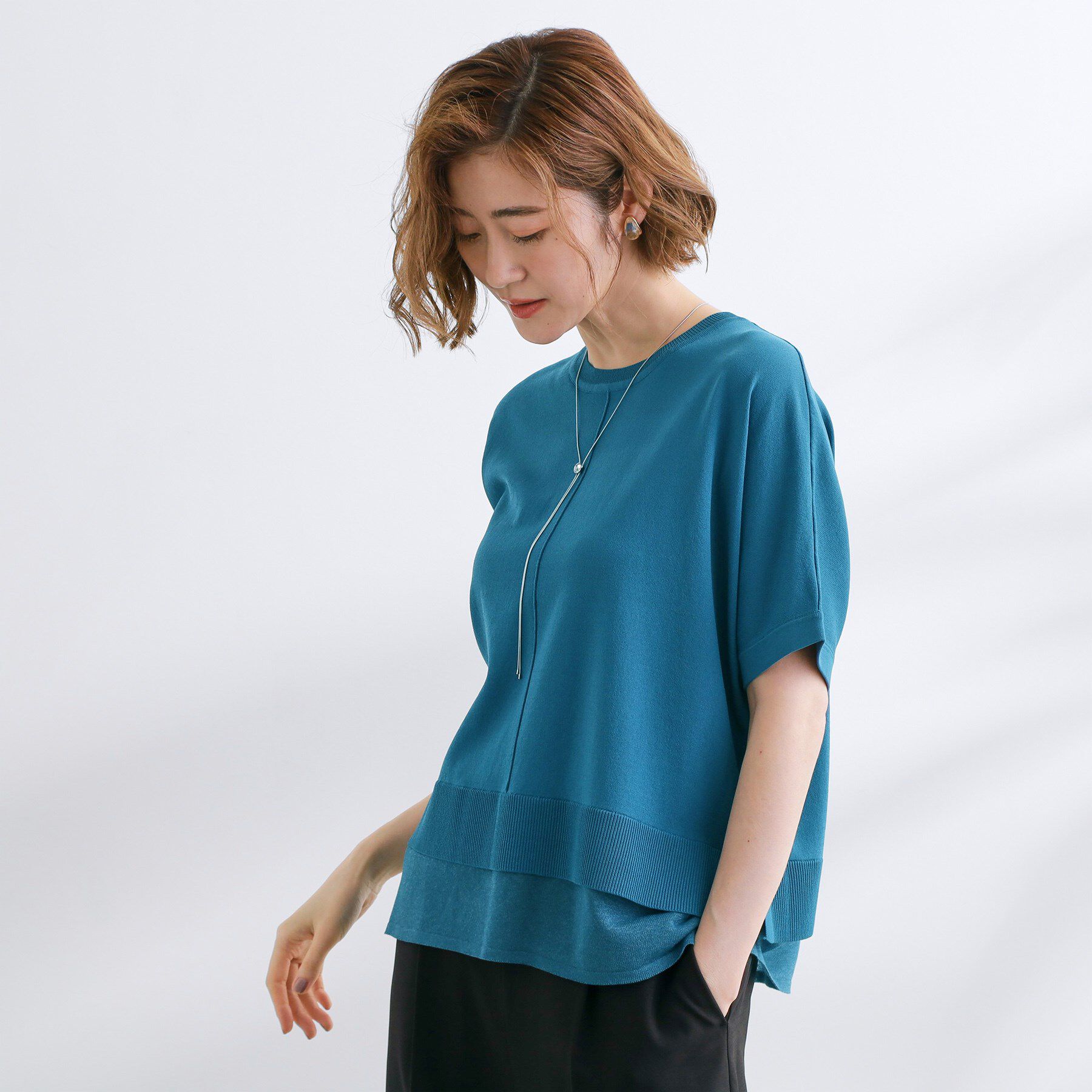 grove「【夏に嬉しい機能付き】やわらかドライタッチレイヤードライクニット」|ニット・セーター|ブルーグリーン(09