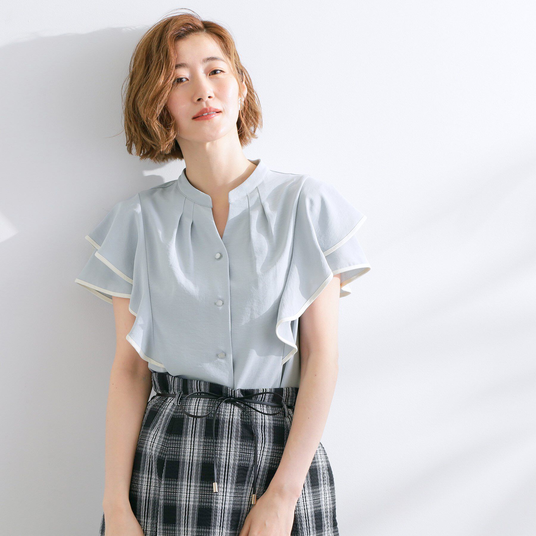 grove「【さらりと着られる】多機能フリルブラウス」|シャツ・ブラウス|サックスブルー(59
