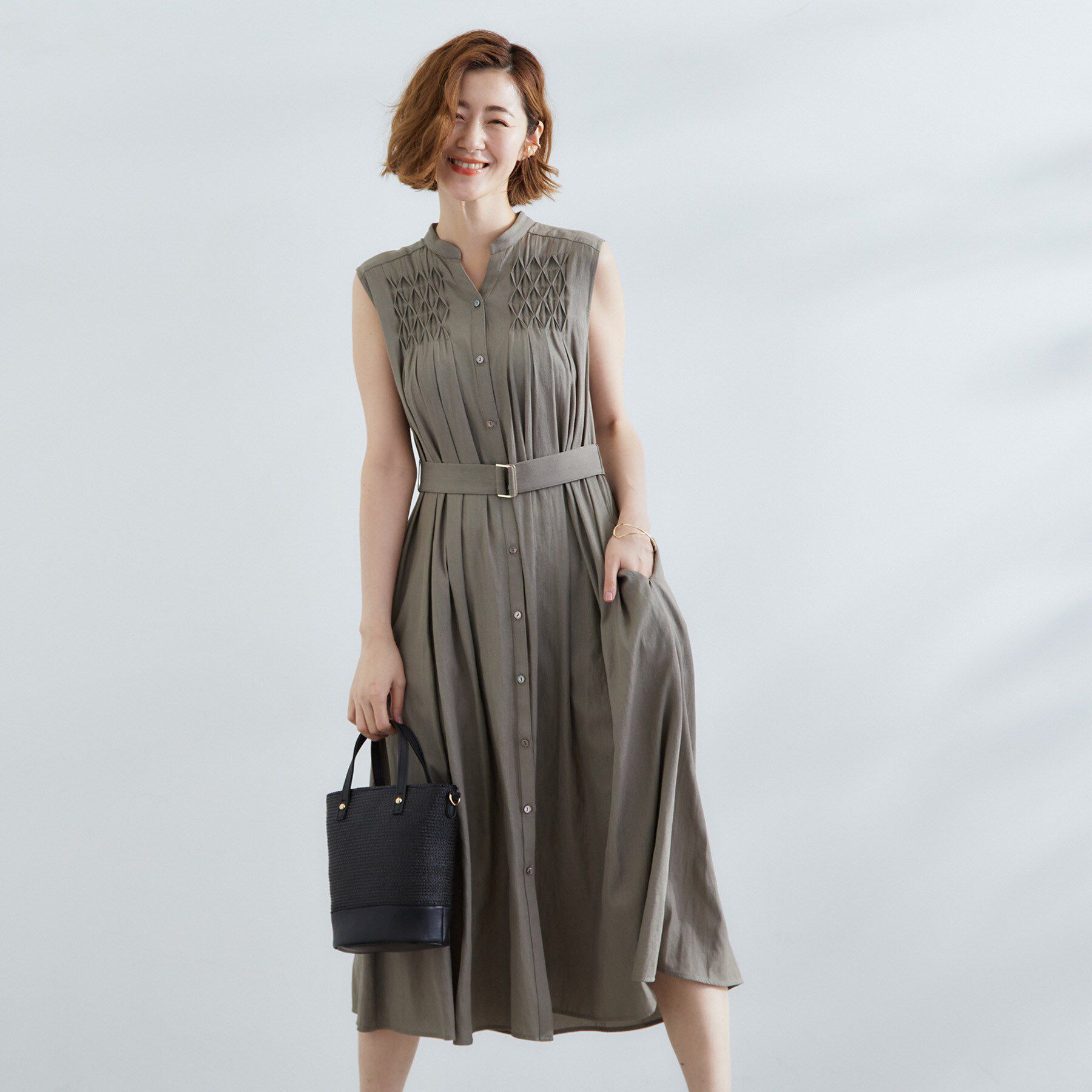 grove「シャンブレースモッキングワンピース」|ワンピース|カーキグレー(026