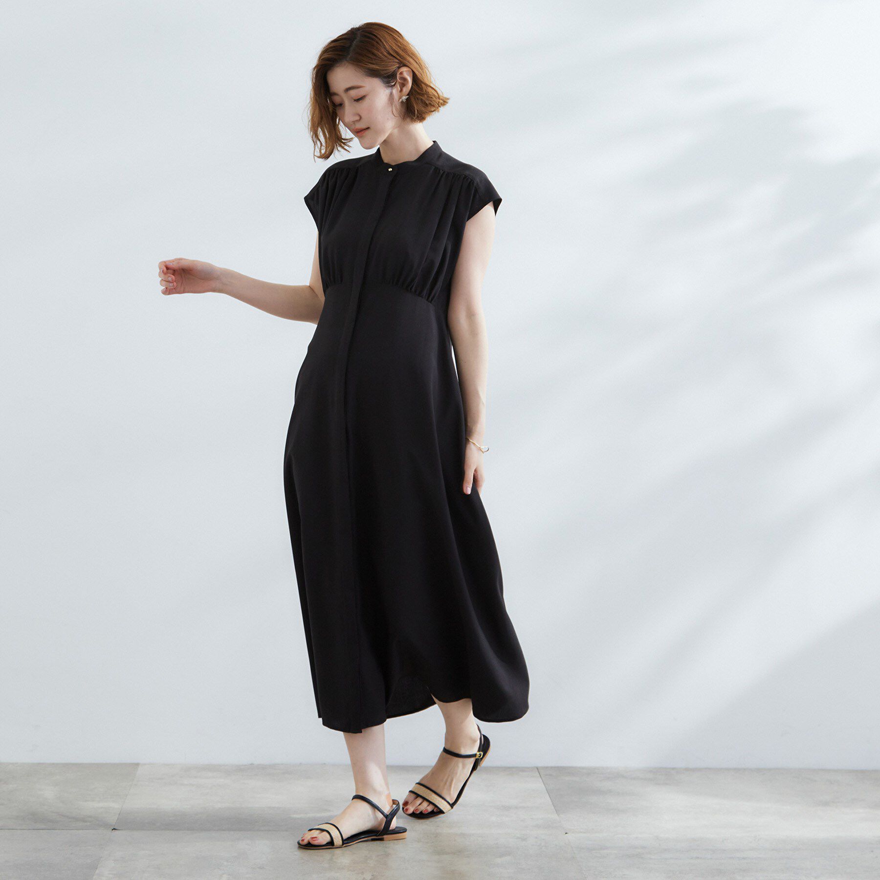 grove「ウエスト高見えでスタイルアップ　上品スタンドカラーシャツワンピース」|ワンピース|