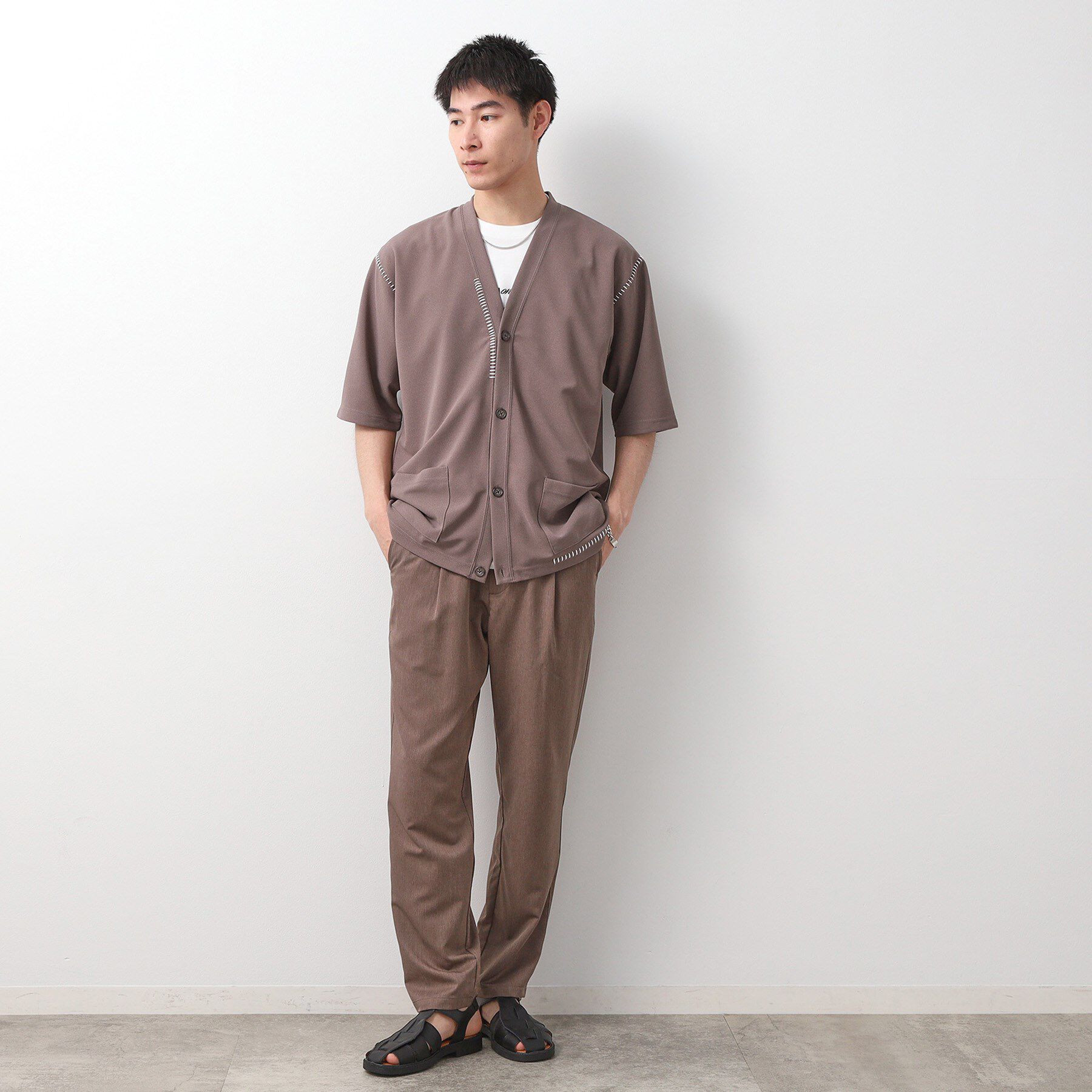 THE SHOP TK「ツイルステッチ半袖カーディガン【洗濯機OK/接触冷感】」|カーディガン|