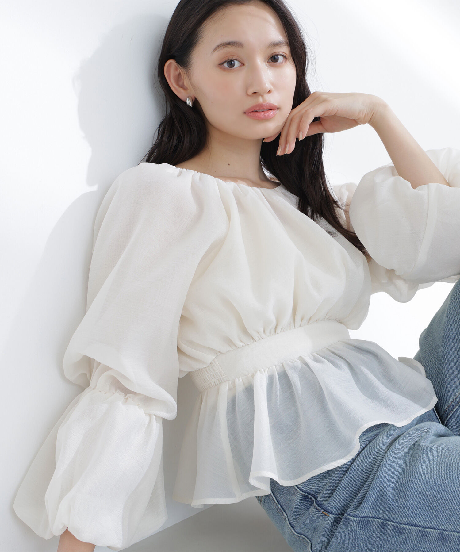  「シアーギャザーペプラムブラウス」|シャツ・ブラウス|オフホワイト1