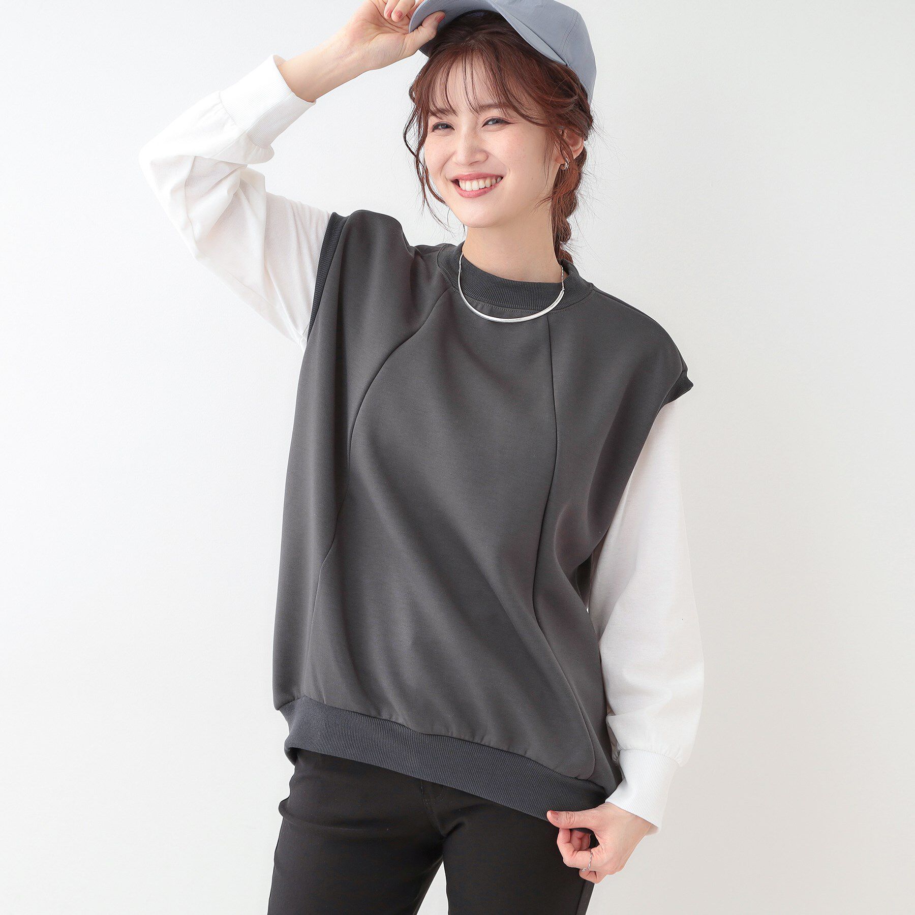 SHOO･LA･RUE「【洗える/S-LL/2点セット】コクーンベストセット」|Tシャツ・カットソー|チャコールグレー(0