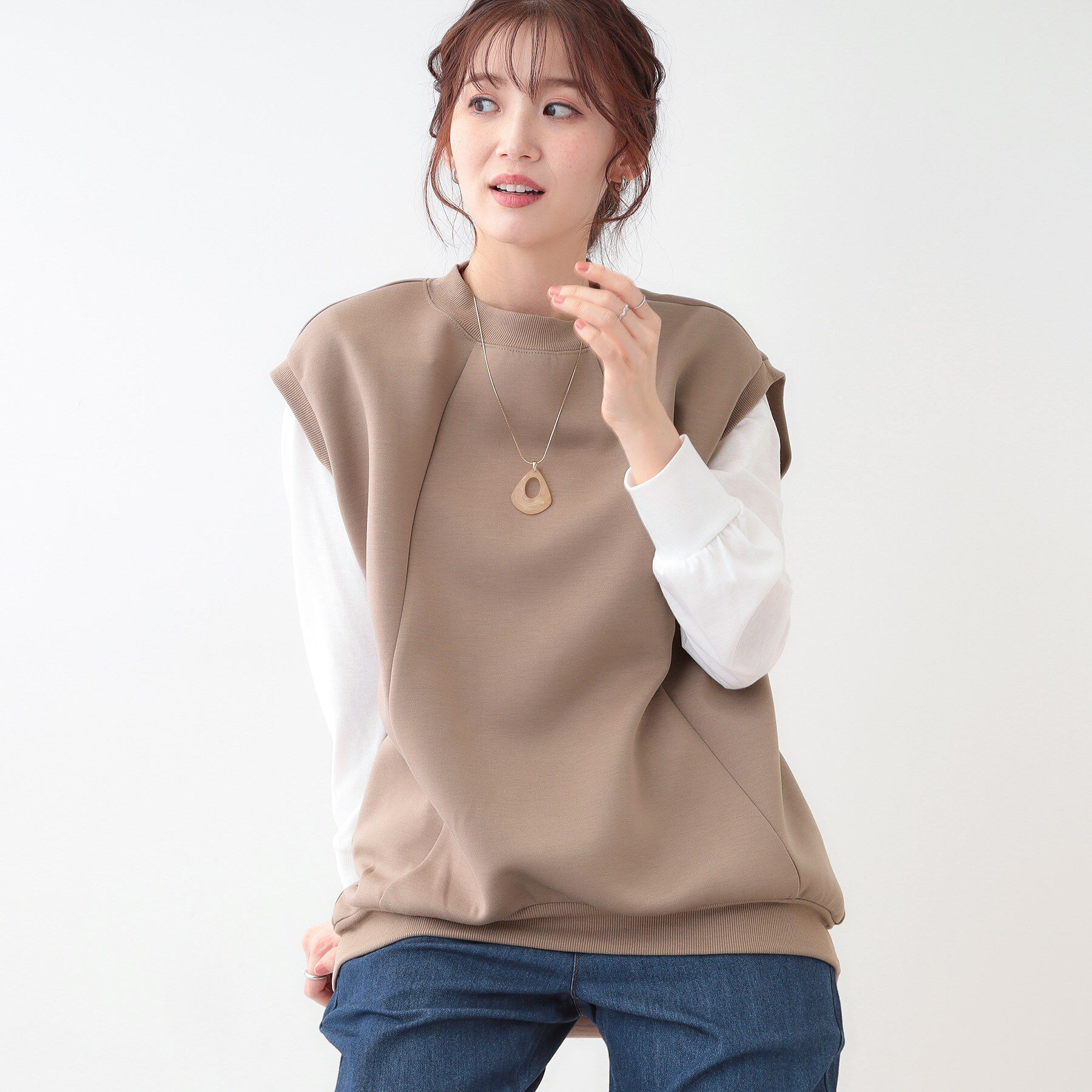 SHOO･LA･RUE「【洗える/S-LL/2点セット】コクーンベストセット」|Tシャツ・カットソー|モカブラウン(042