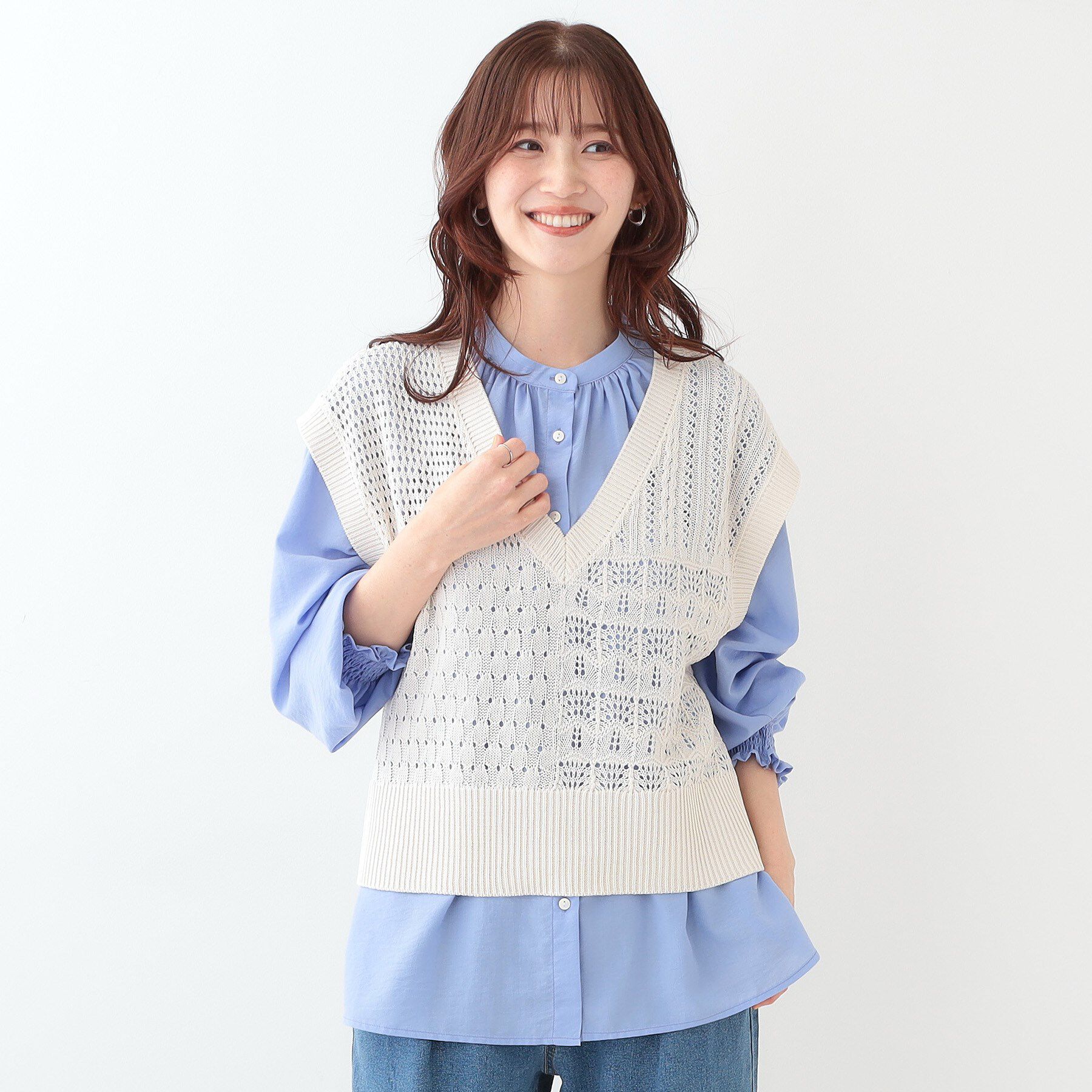 SHOO･LA･RUE「パッチワーク風 編み地切替えニットベスト」|ベスト・ジレ|