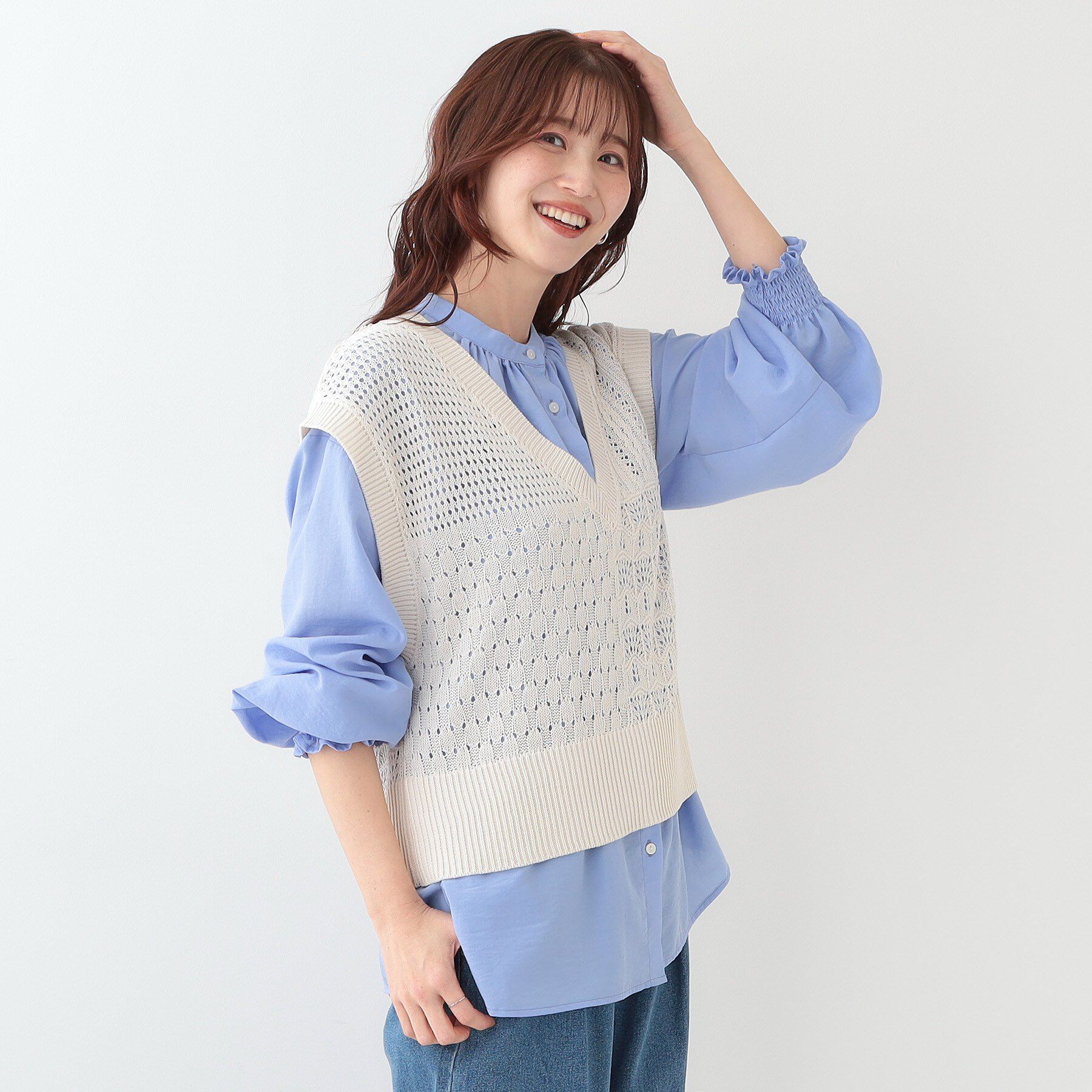 SHOO･LA･RUE「パッチワーク風 編み地切替えニットベスト」|ベスト・ジレ|