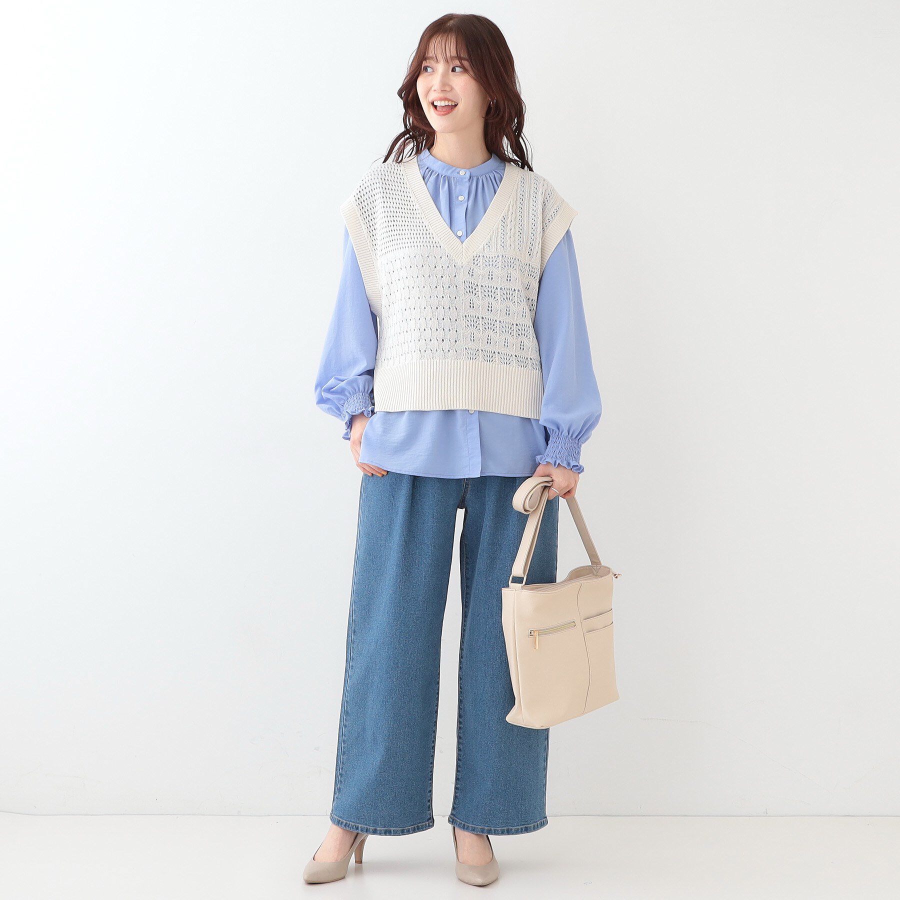 SHOO･LA･RUE「パッチワーク風 編み地切替えニットベスト」|ベスト・ジレ|