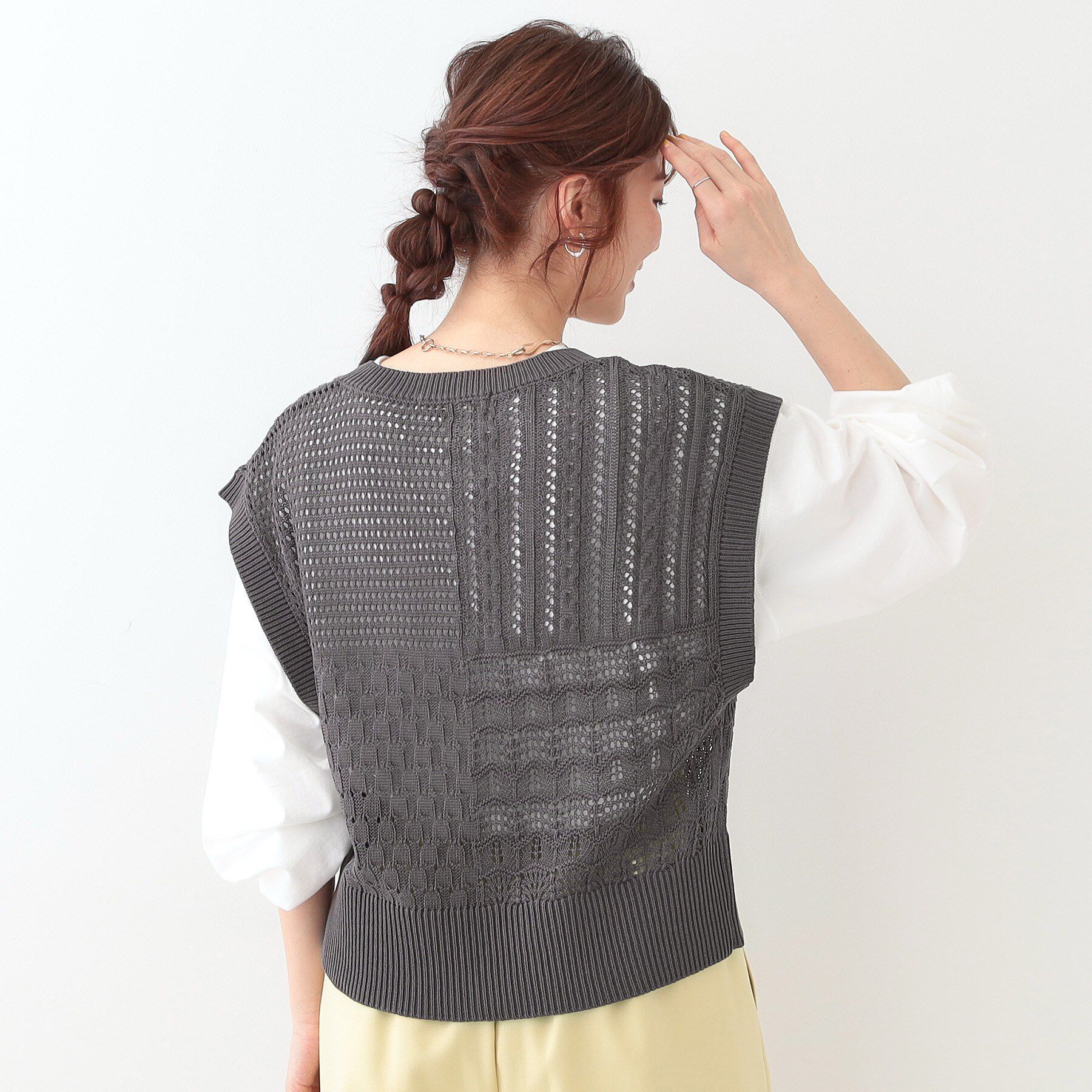 SHOO･LA･RUE「パッチワーク風 編み地切替えニットベスト」|ベスト・ジレ|