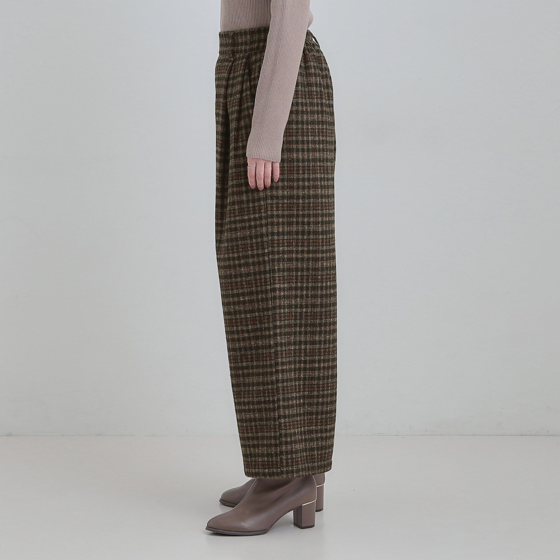 SHOO･LA･RUE「【あったか/S-LL】脚のラインをきれいに魅せる チェック柄ワイドパンツ」|その他|